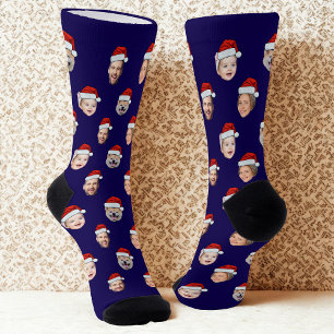 Benutzerdefinierte Gesicht Santa Hut Socken, 4 Fot Socken