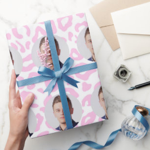 Benutzerdefinierte Gesichter Leopardendruck Rosa Geschenkpapier