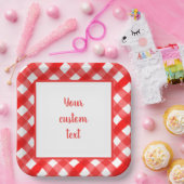 Benutzerdefinierte Gingham-Karo in Rot und Weiß Pappteller (Party)