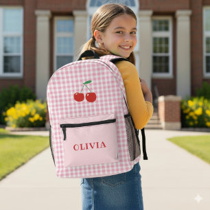 Benutzerdefinierte Gingham Kirsch Mädchen Bedruckter Rucksack