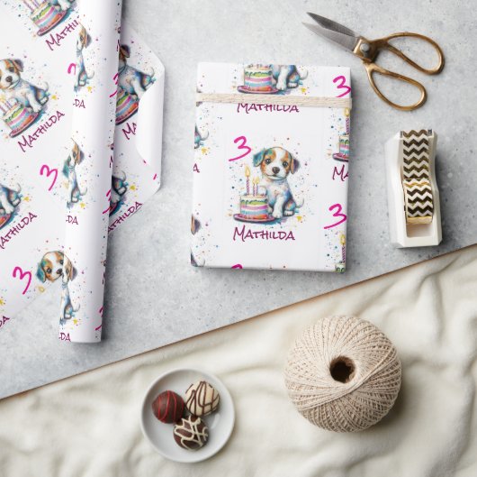 Benutzerdefinierte Glückwünsche zum 3. Geburtstag, Geschenkpapier (Kunsthandwerk)