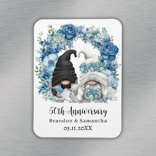 Benutzerdefinierte Gnome Blaue Blumen 50. Hochzeit Magnet