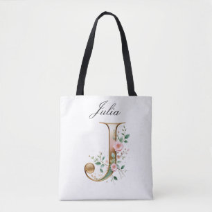 Benutzerdefinierte Gold-Blumen-Initiale J All-Over Tasche