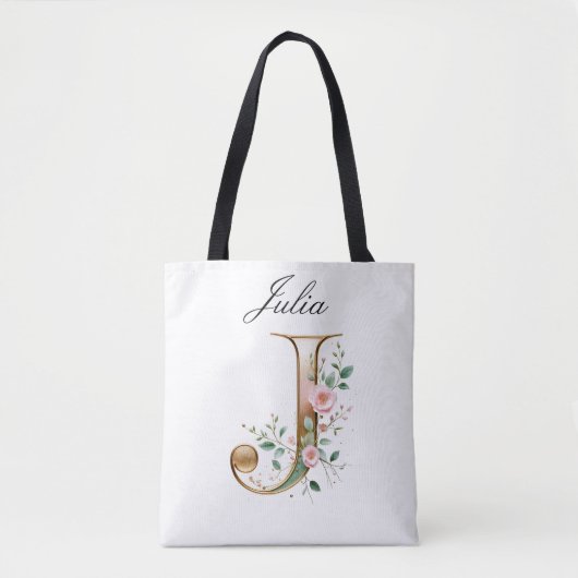 Benutzerdefinierte Gold-Blumen-Initiale J All-Over Tasche (Vorderseite)