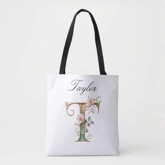 Benutzerdefinierte Gold-Blumen-Initiale T All-Over Tasche (Vorderseite)