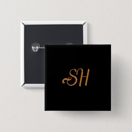 benutzerdefinierte Goldskriptinitialen schwarz Button (Vorne & Hinten)