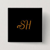 benutzerdefinierte Goldskriptinitialen schwarz Button (Vorderseite)