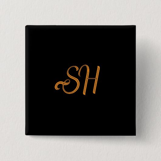 benutzerdefinierte Goldskriptinitialen schwarz Button (Vorderseite)