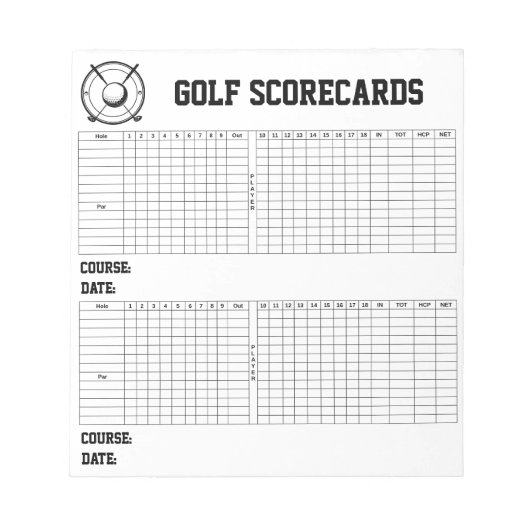 Benutzerdefinierte Golf-Scorekarten Notizblock (Vorderseite)
