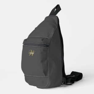Benutzerdefinierte Grau Schwarz Gold Anfangsmonogr Crossbody Bag