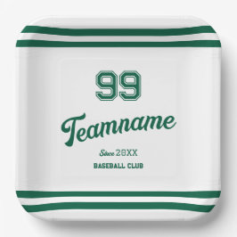 Benutzerdefinierte Green-Baseball-Spielernummer un Pappteller