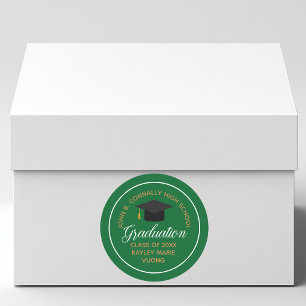 Benutzerdefinierte Grün Gold Abschlussfeier High S Runder Aufkleber