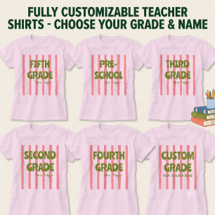 Benutzerdefinierte Grundschule Streifen Lehrer Nam T-Shirt