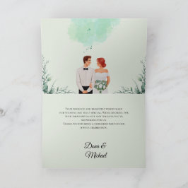 Benutzerdefinierte grüne Aquarell-Fließhochzeit Dankeskarte