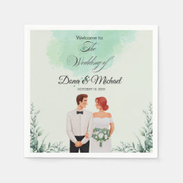 Benutzerdefinierte grüne Aquarell-Wedding-Fließend Serviette