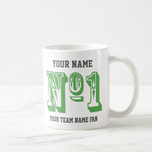 Benutzerdefinierte grüne Nummer 1 Sportteam-Fan-Pe Kaffeetasse