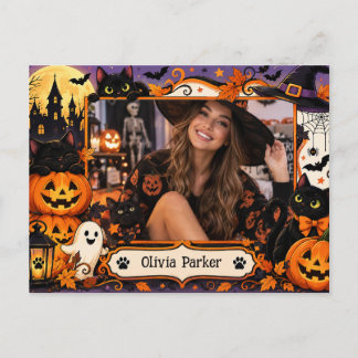Benutzerdefinierte Halloween-Katz-Foto-Postkarte f Feiertagspostkarte