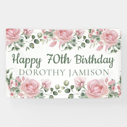 Benutzerdefinierte Happy 70. Geburtstag Blumen Banner (Horizontal)