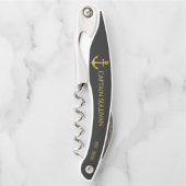 Benutzerdefinierte Hausbar-Monogramm Schwarz Gold Kellnermesser (Vorderseite)