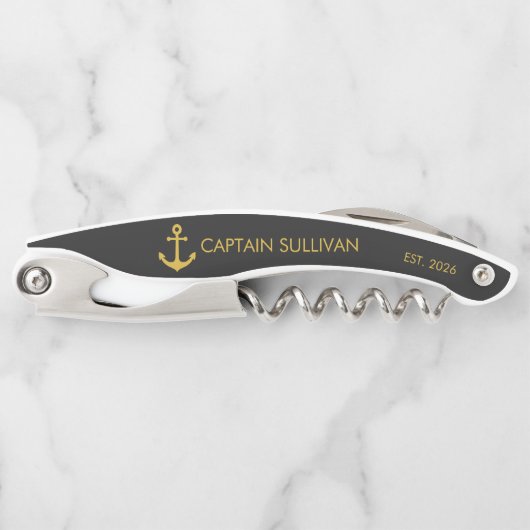 Benutzerdefinierte Hausbar-Monogramm Schwarz Gold Kellnermesser (Vorderseite)