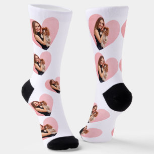 Benutzerdefinierte Haustier-2-Foto-Herz-Weiße Pfot Socken