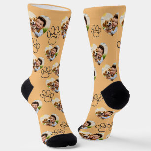 Benutzerdefinierte Haustier-Foto- und Pfotenabdrüc Socken