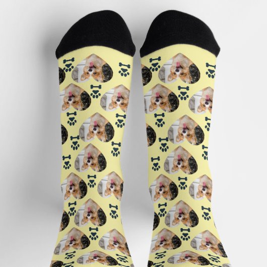 Benutzerdefinierte Haustier-Foto- und Pfotenabdruc Socken (Oben)