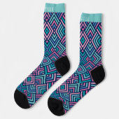 Benutzerdefinierte Helle Dunkelblaue Pinke Geometr Socken (Linkes Detail)