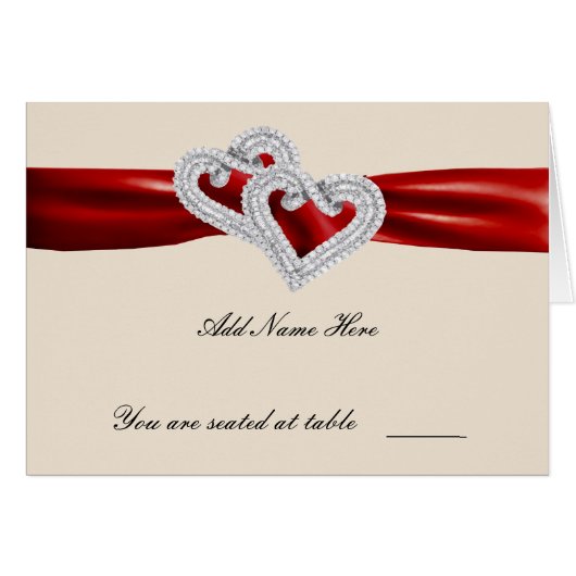 Benutzerdefinierte Herz-Red-Ribbon-Platzkarte (Vorderseite (Horizontal))
