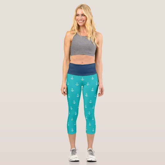 Benutzerdefinierte Hintergrundfarben Nautischer We Capri Leggings (Vorderseite)