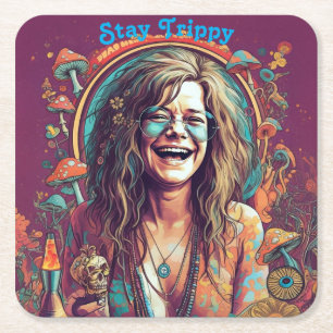 Benutzerdefinierte Hippie Boho Bleib Trippy Vibes Rechteckiger Pappuntersetzer