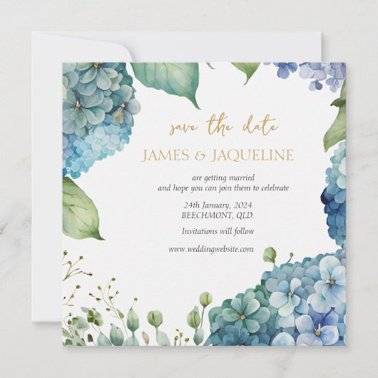Benutzerdefinierte Hochzeit Save the Date Hortensi (Vorderseite)