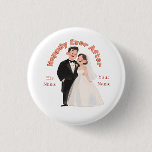 Benutzerdefinierte Hochzeitspaar-Illustration Glüc Button