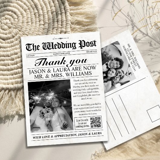 Benutzerdefinierte Hochzeitszeitung Dankeskarte