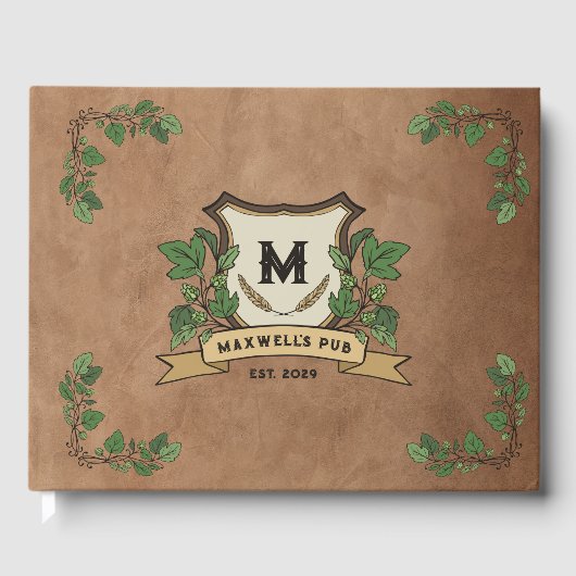 Benutzerdefinierte Hopfengersten-Monogramm verwitt Gästebuch (Vorderseite)
