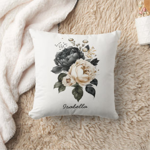 Benutzerdefinierte hübsche Aquarell schwarze Blume Kissen