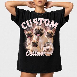 Benutzerdefinierte Hunde-Bootleg-Fotocollage, Vint T-Shirt