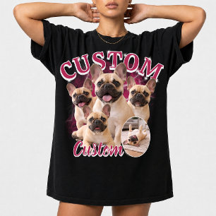 Benutzerdefinierte Hunde-Bootleg-Fotocollage, Vint T-Shirt