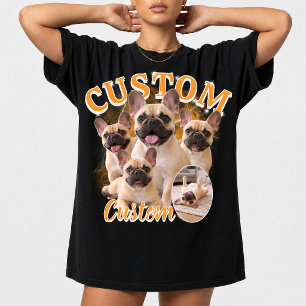 Benutzerdefinierte Hunde-Bootleg-Fotocollage, Vint T-Shirt
