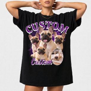 Benutzerdefinierte Hunde-Bootleg-Fotocollage, Vint T-Shirt