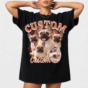 Benutzerdefinierte Hunde-Bootleg-Fotocollage, Vint T-Shirt