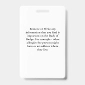 Benutzerdefinierte ID-Identifikation Kindererwachs Ausweis (Rückseite)