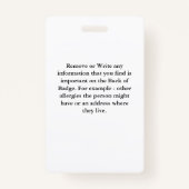 Benutzerdefinierte ID-Identifikation Kindererwachs Ausweis (Rückseite)