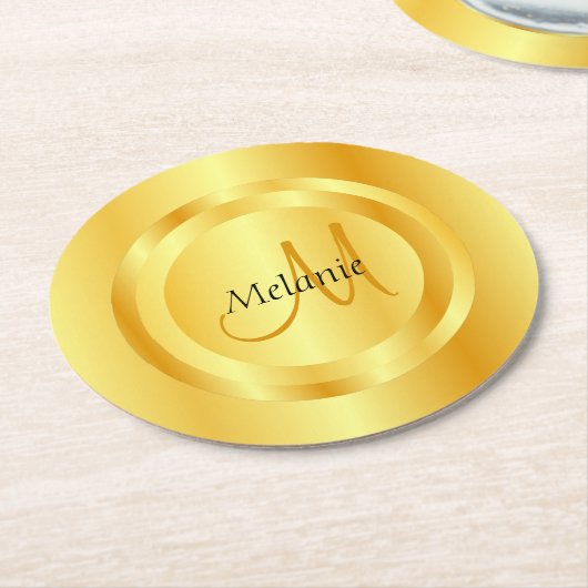 Benutzerdefinierte Imitat Gold Moderne Monogramm E Runder Pappuntersetzer (Angewinkelt)