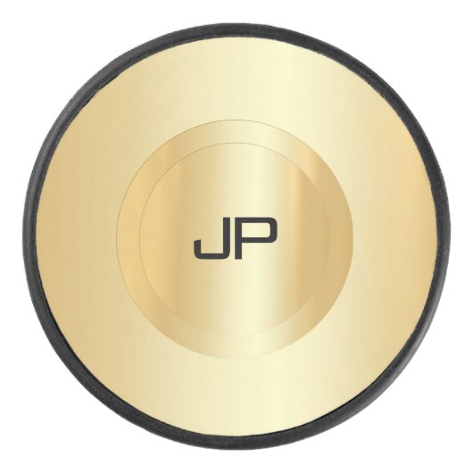 Benutzerdefinierte Imitat Gold Monogram Template T Eishockey Puck (Vorderseite)