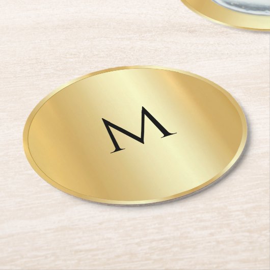 Benutzerdefinierte Imitat Gold Trendy Monogram Mod Runder Pappuntersetzer (Angewinkelt)