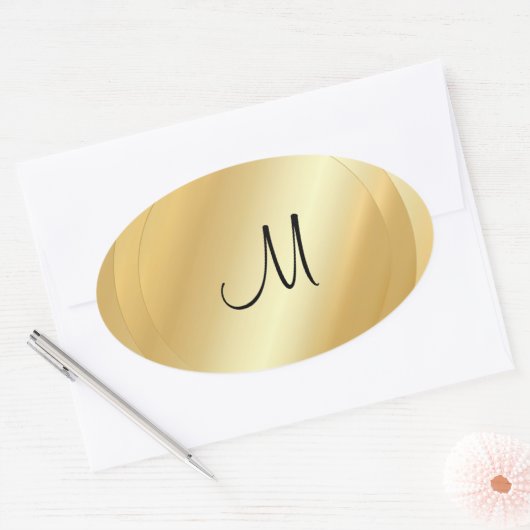 Benutzerdefinierte Imitate Goldhandschrift Monogra Ovaler Aufkleber (Umschlag)