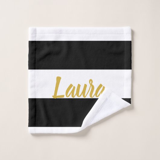 Benutzerdefinierte Imitate Goldtext auf Schwarz un Badhandtuch Set (Waschlappen)