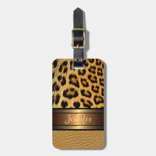 Benutzerdefinierte Imitate Leopard Skin Gold Leder Gepäckanhänger (Vorderseite vertikal)