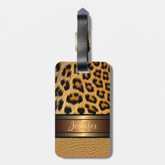Benutzerdefinierte Imitate Leopard Skin Gold Leder Gepäckanhänger (Rückseite vertikal)